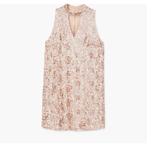 Mango Gold Sequin Mock Neck Mini Dress Size Small (US 4) - Picture 2 of 8